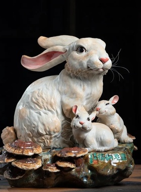 陶瓷仿真动物生肖小白兔子手工品