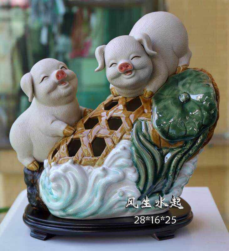陶瓷仿真动物生肖小猪招财摆件