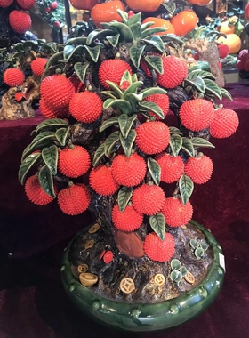 陶瓷仿真水果荔枝树盆景摆件
