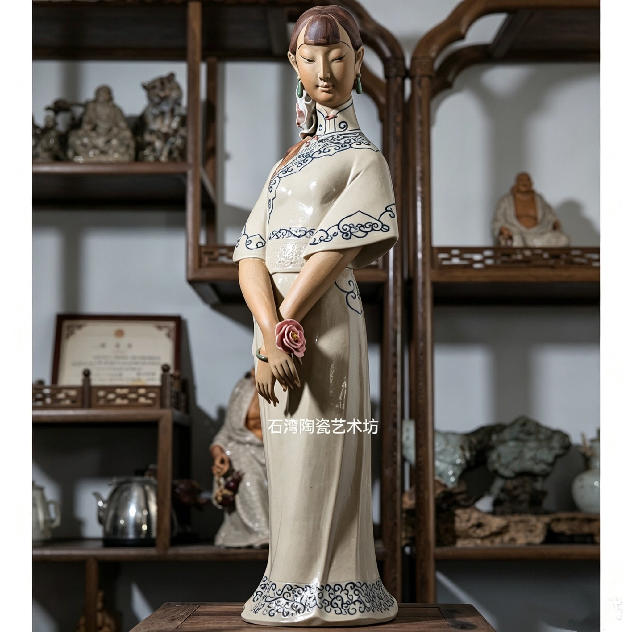 石湾公仔仕女恋花美女新中式摆件