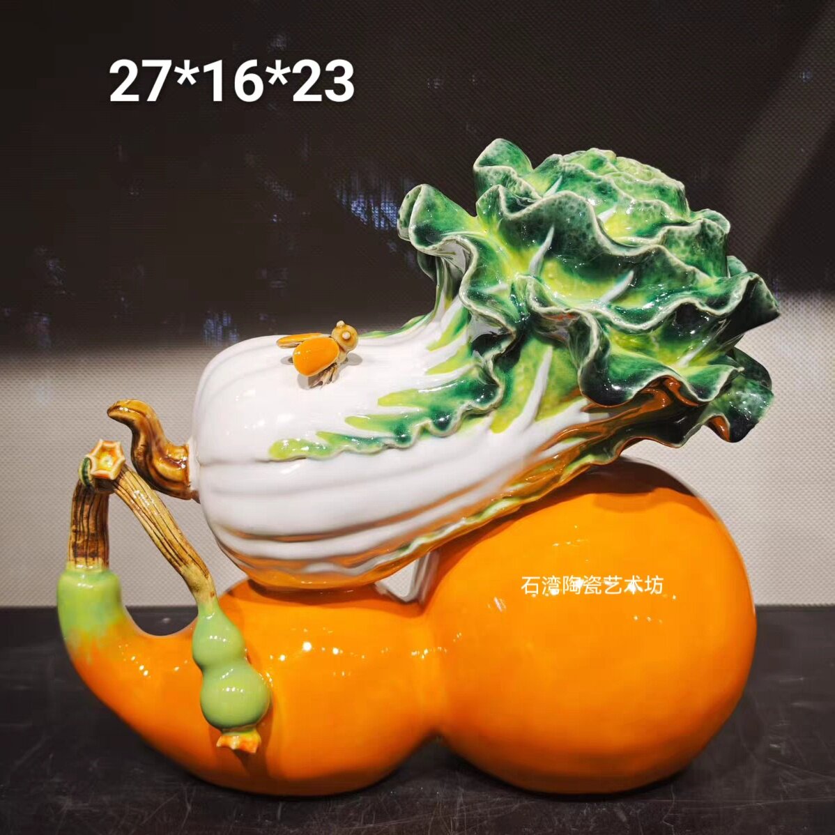 陶瓷白菜摆件百财聚来招财摆件