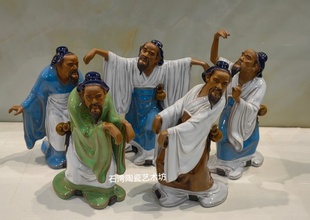 陶瓷中医院药房养生馆摆件石湾公仔华佗五禽戏博古架书桌装饰品