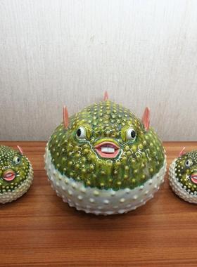 陶瓷河豚鱼手工摆件海洋鱼