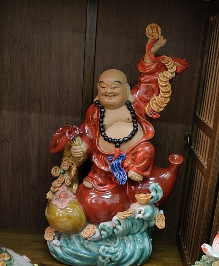 石湾公仔陶瓷弥勒佛手工门厅禅意