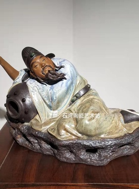 陶瓷李白饮酒手工摆件石湾公仔