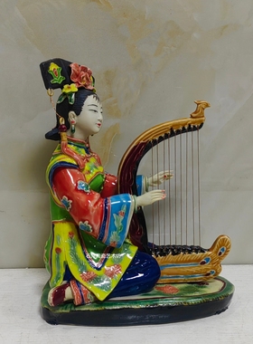 陶瓷弹琴仕女乐器琴行手工礼品