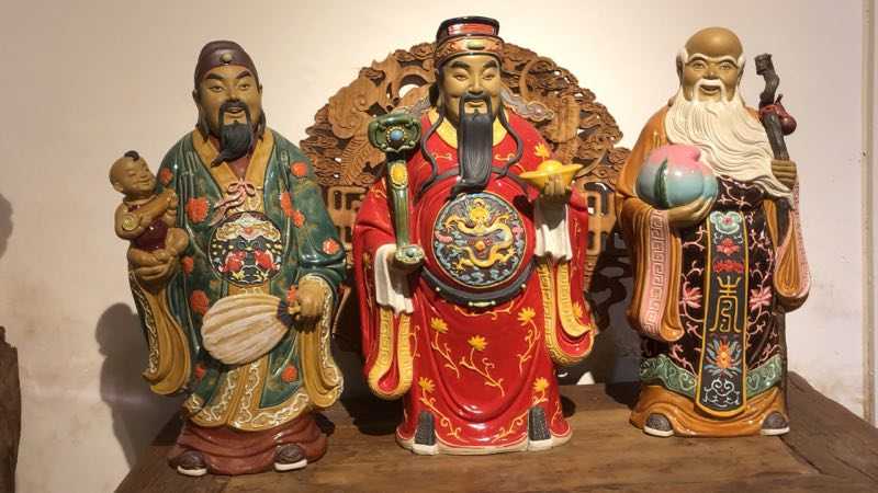 陶瓷福禄寿财神手工精品摆件