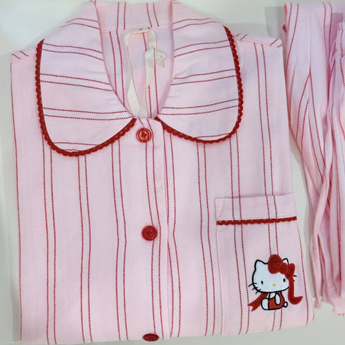 秋冬磨毛睡衣套装卡通kitty绣花