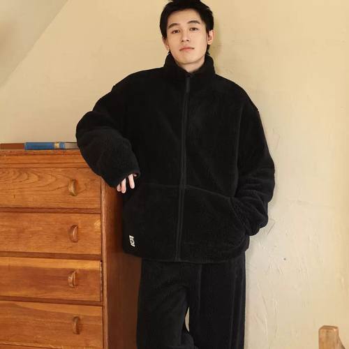 秋冬季男士睡衣套装加厚保暖