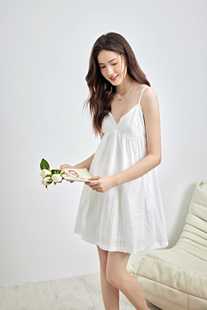 睡裙女夏季纯棉V领吊带优雅短裙高级舒适感性感夏天新薄款家居服