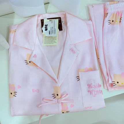 小众轻奢 限量满印kitty猫睡衣套装女冰丝材质甜美风可外穿家居服