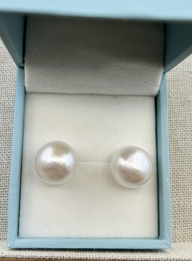 大点位特价天然淡水珍珠耳钉12-15mmS925银针