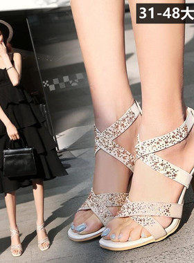 欧美绒面小码高跟红色水钻主婚新娘高跟鞋露趾大码反串伪娘48凉鞋