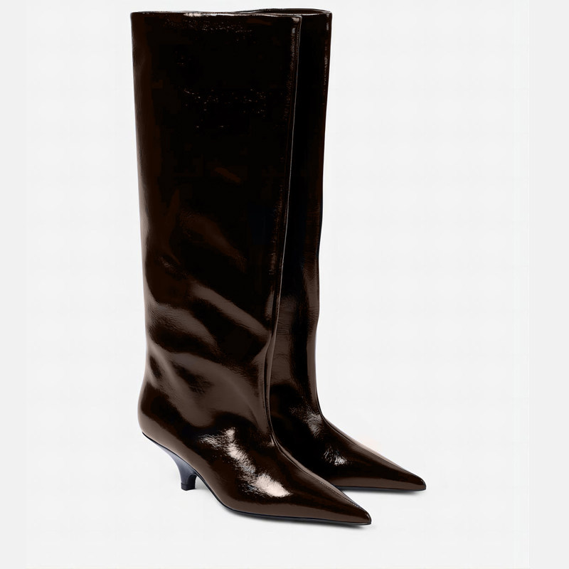 欧美外贸尖头真皮小矮跟过膝长靴46套筒大码高跟头层牛皮女高筒靴,女鞋,时装靴,淘宝优惠券,粉丝福利购,淘宝优惠卷