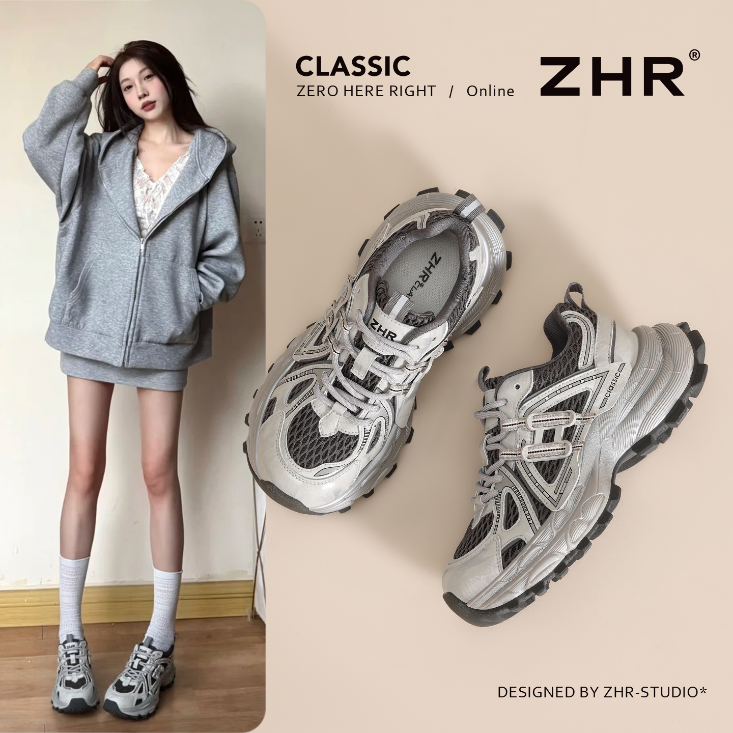 ZHR明星同款小个子休闲老爹鞋