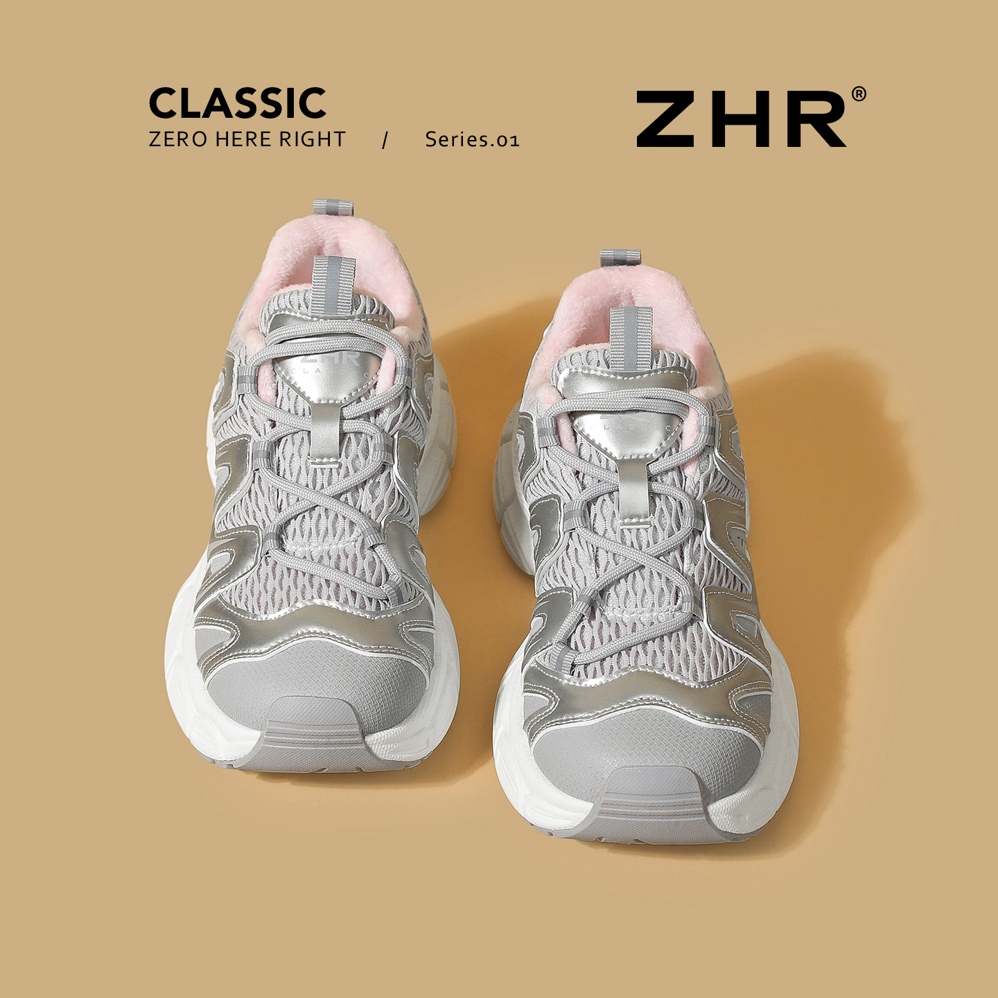 ZHR老爹鞋女2025新款秋冬厚底增高百搭运动鞋加绒休闲户外登山鞋