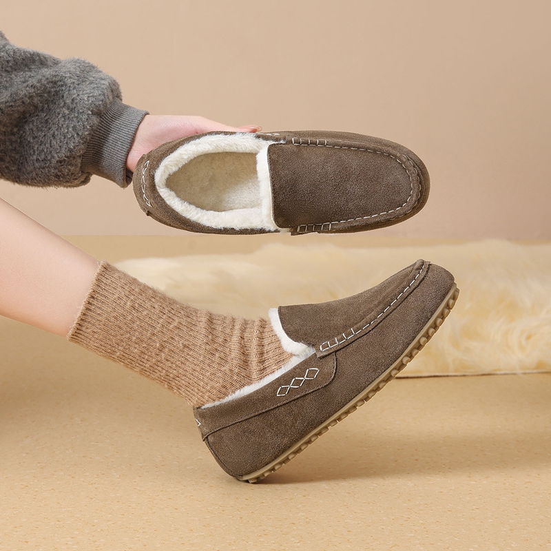 ZHR/则则一脚蹬女鞋豆豆鞋加绒棉鞋女秋冬季毛绒勃肯鞋女单鞋