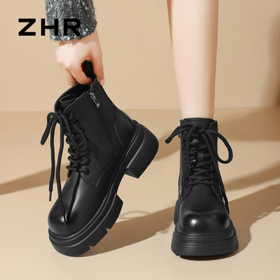 ZHR厚底增高马丁靴女加绒保暖