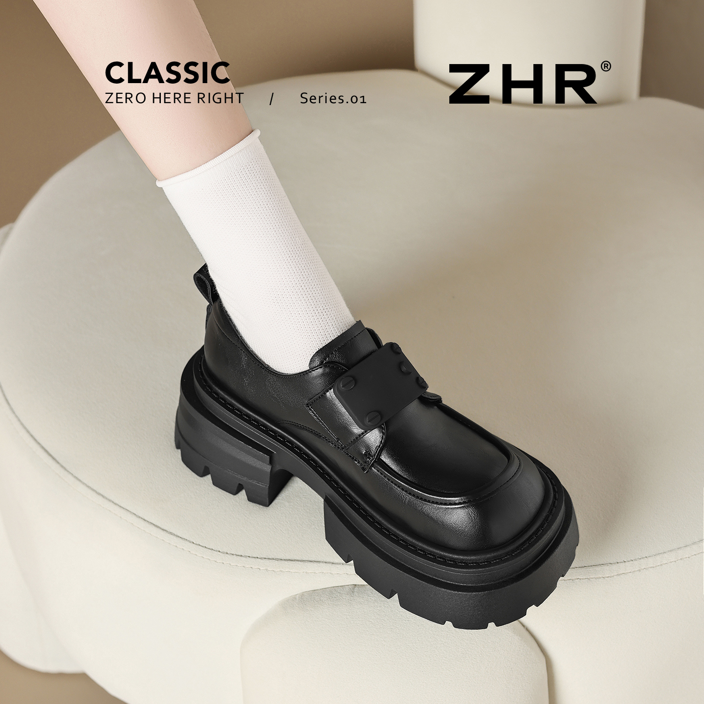 【6cm厚底】复古英伦黑色小皮鞋