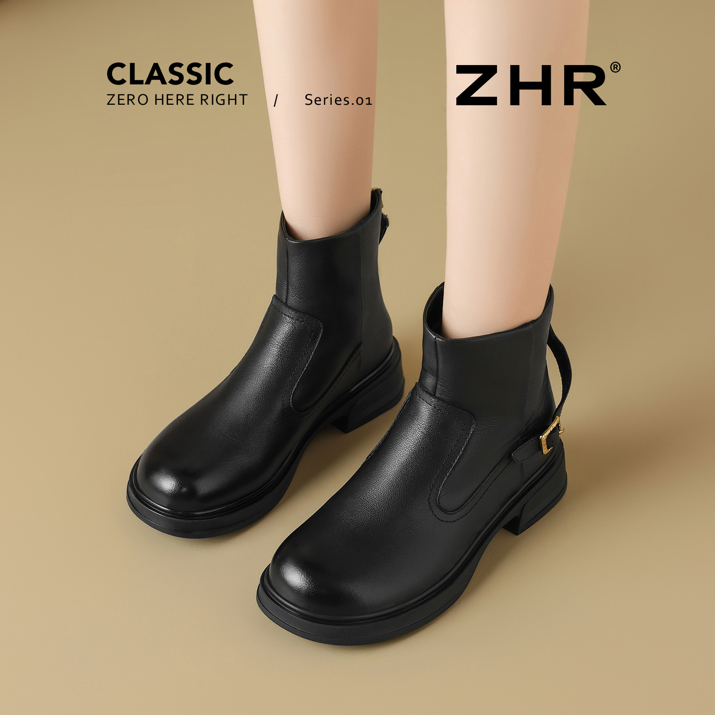 ZHR时尚百搭真皮瘦瘦短靴