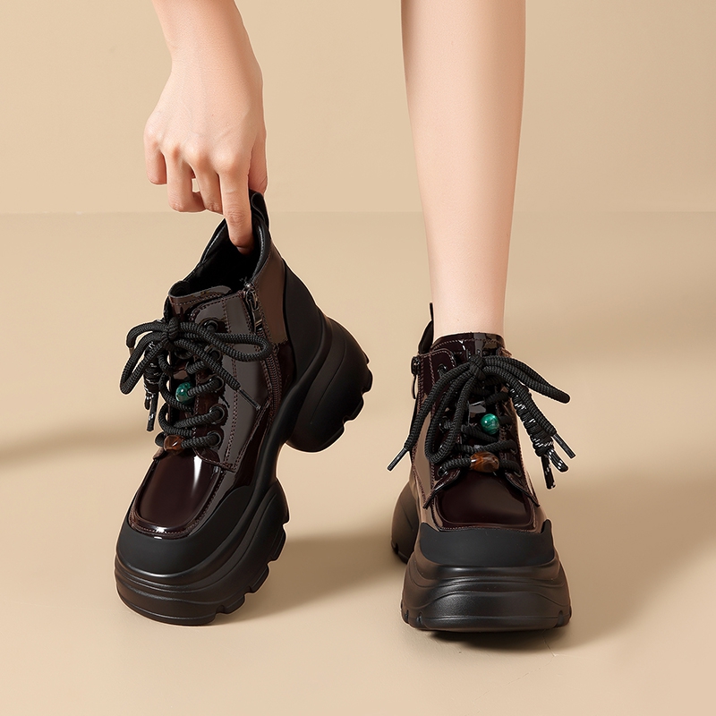 【秒高7cm】秋冬新款加绒厚底短靴高帮鞋棉鞋厚底马丁靴子女靴