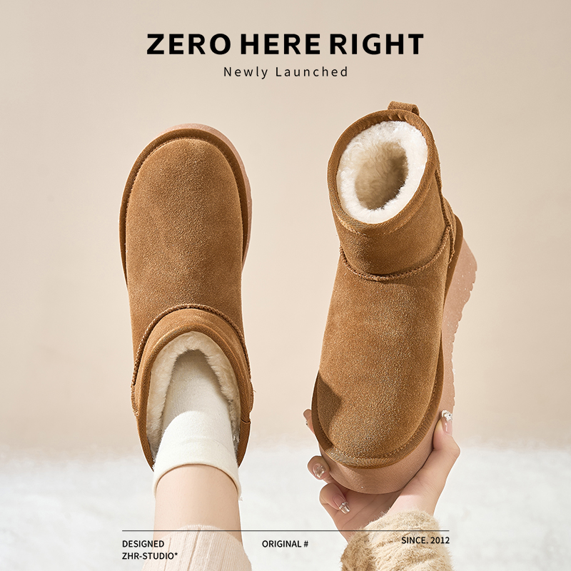 ZHR雪地靴冬季厚底棉鞋增高防滑