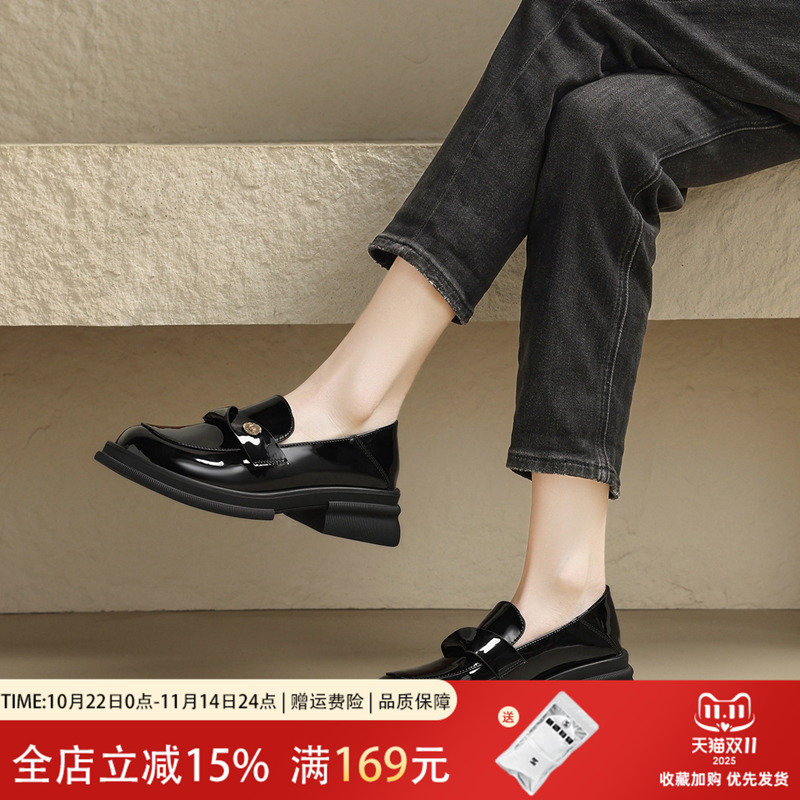ZHR【金币饰扣】百搭小皮鞋女乐福鞋亮面制服鞋女单鞋春秋女鞋