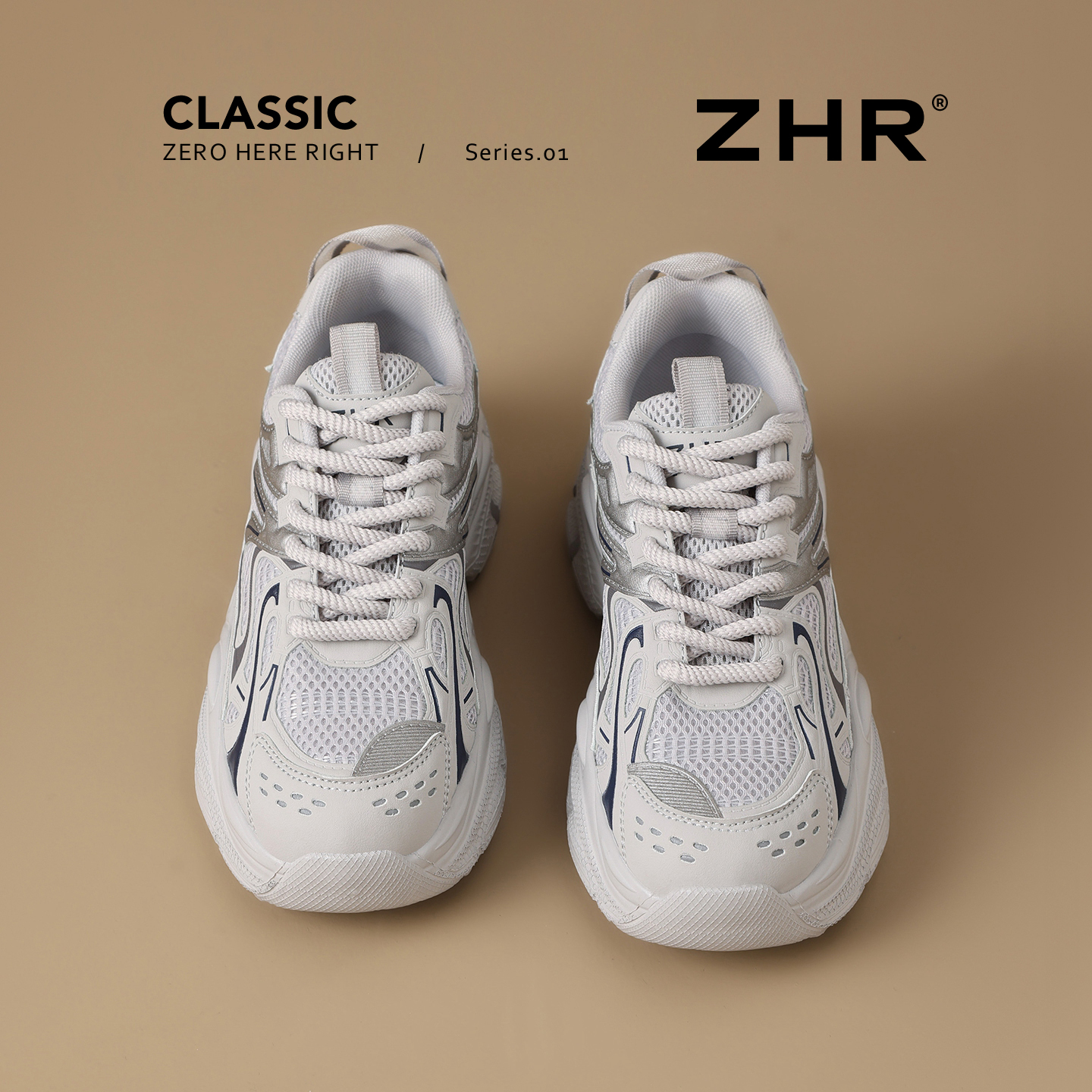 ZHR透气网面厚底增高老爹鞋女