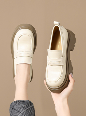 ZHR/则则厚底增高黑色一脚蹬女鞋小皮鞋女乐福鞋春秋女单鞋