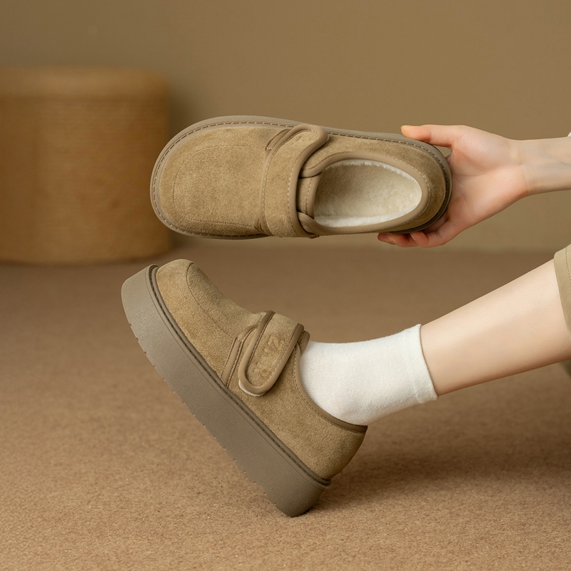 【魔术贴】通勤一脚蹬加绒厚底女鞋乐福鞋女复古勃肯鞋秋冬女单鞋
