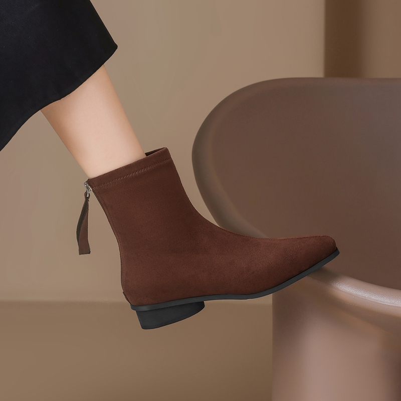 【显瘦保暖】平底尖头通勤鞋弹力靴瘦瘦靴棉鞋女冬季加绒短靴女靴