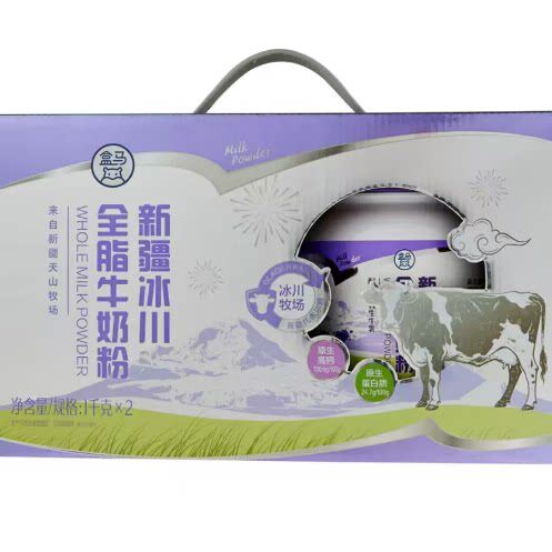 盒马代购 新疆冰川全脂牛奶粉1kg*2桶装 原生高钙 原生蛋白
