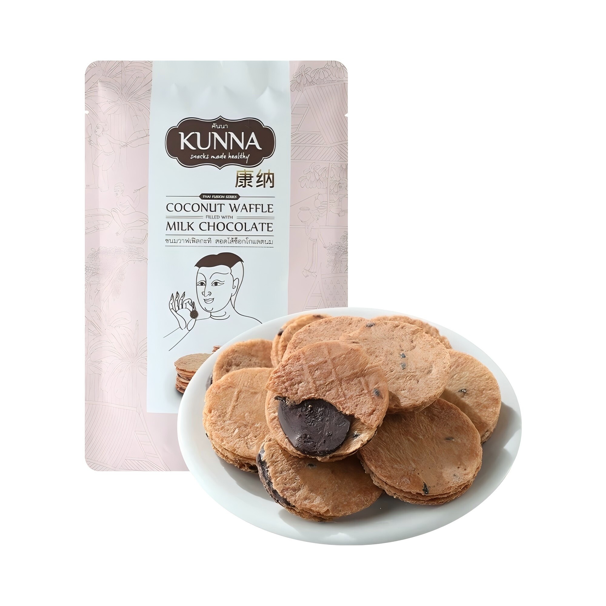盒马代购KUNNA康纳牛奶巧克力味夹心椰香饼干50g泰国进口休闲零食图片