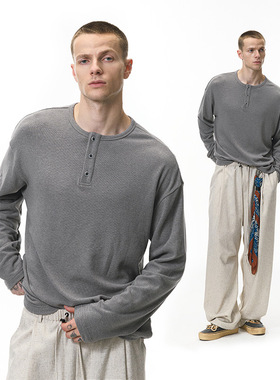【PTECREW】慵懒亨利长袖T恤潮牌Cleanfit休闲纯色打底衫