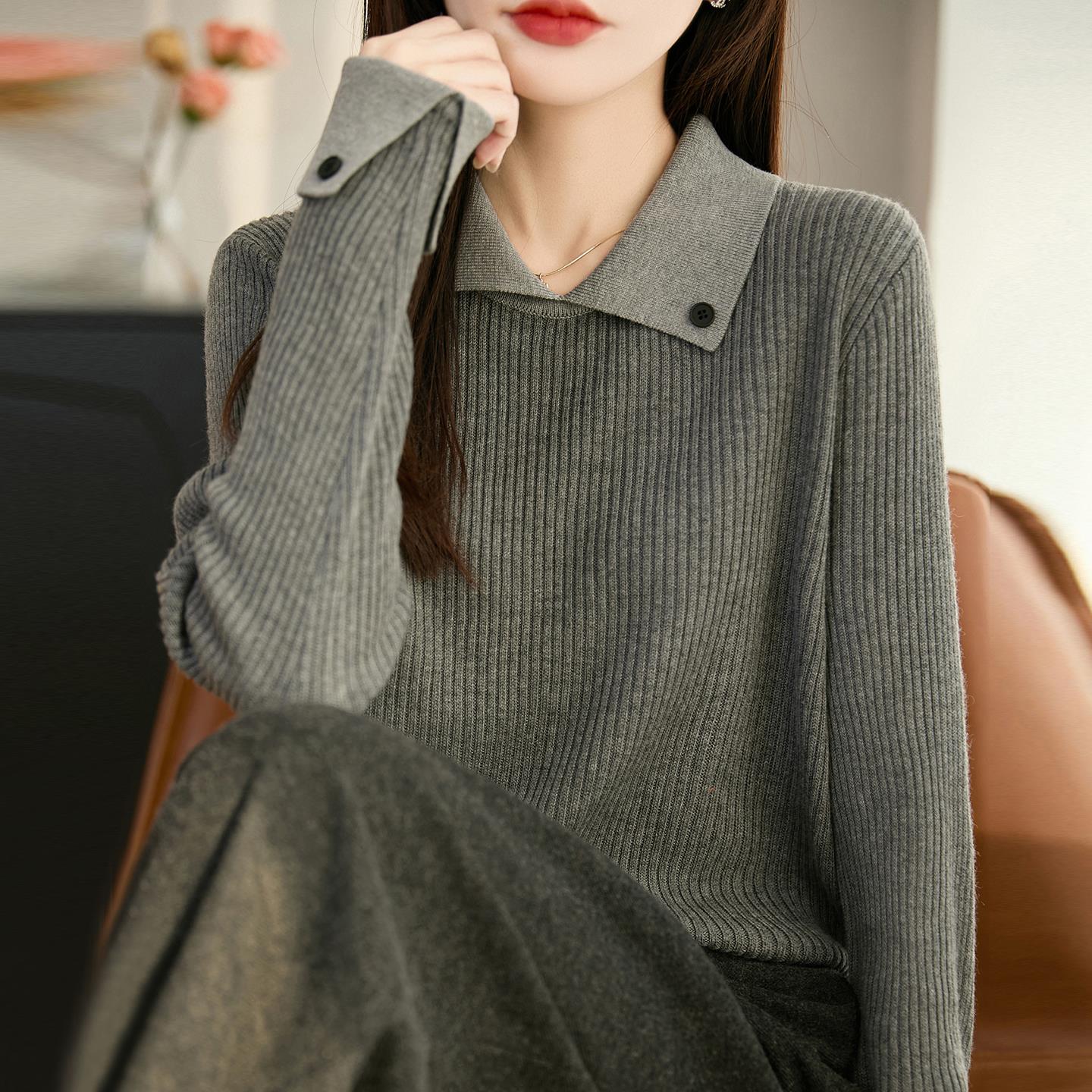 时尚娃娃领减龄针织打底衫女2025新款洋气大码女装上衣秋冬毛衣