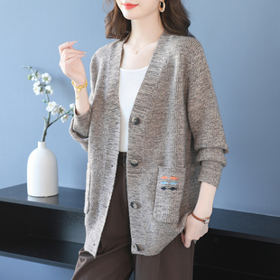 羊毛衫花线针织衫女开衫中长款毛衣外套宽松大码女装200斤胖妹妹