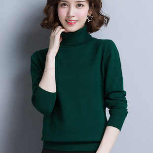 毛衣女秋冬高领墨绿色针织衫2025年新款中年妈妈装宽松打底羊毛衫
