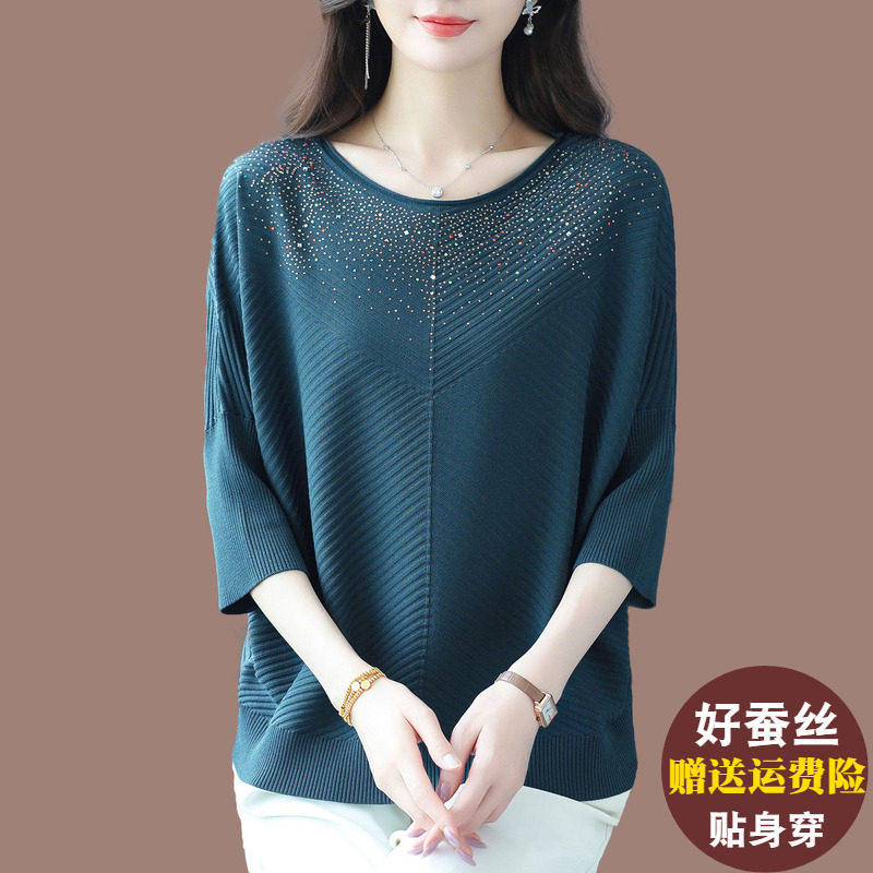胖妈妈桑蚕丝针织衫女夏