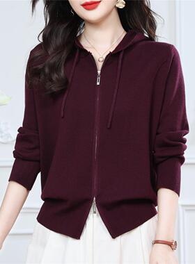 紫色短款连帽卫衣外套女2025春秋款新款双拉链开衫宽松针织棒球服