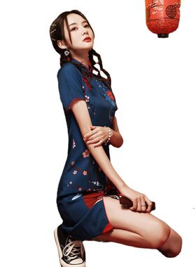 Women's cheongsam short dress小个子短款炸街连衣裙女夏旗袍