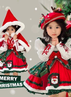 Children's Christmas costume with reindeer print dress洛丽塔