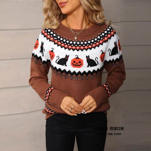 Knitted Christmas sweater Halloween top for women圣诞毛衣