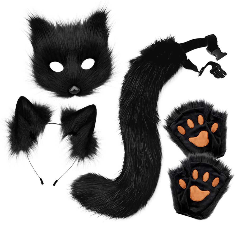 Halloween Mask Set Hair Hoop Tail万圣节毛绒仿真狐狸面具套装