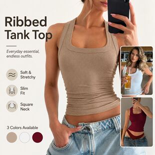 Summerfashion hot girl U-neck solid color vest欧美露脐小背心