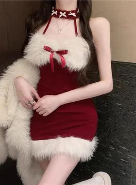 Christmas and New Year red dress women圣诞新年红色连衣裙女