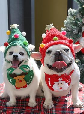 Christmas dog hat, drool bib, bib圣诞狗帽子口水巾围围兜狗狗