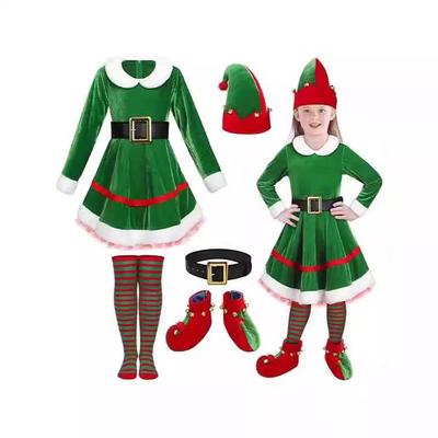 Girl Christmas Elf Dress Costume Set女孩圣诞精灵连衣裙圣诞服