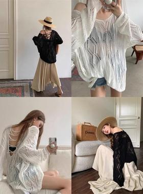 Knit Shrug 白色针织罩衫女春吊带外搭镂空露背设计感上衣