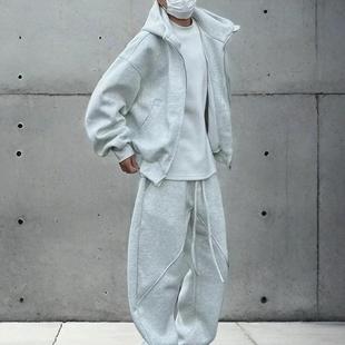 2Pcs Tracksuit 加厚运动套装男连帽卫衣卫裤秋冬宽松两件套潮