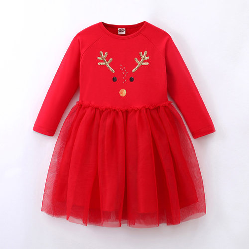 Christmas style girls' long sleeved dress princess skirt裙